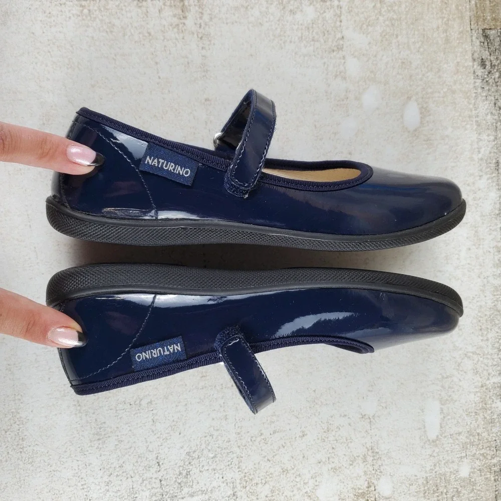 Naturino Pavia 2 Girls Shoes Sz 1.5 Blue Leather Round Toe Hook & Loop Strap
